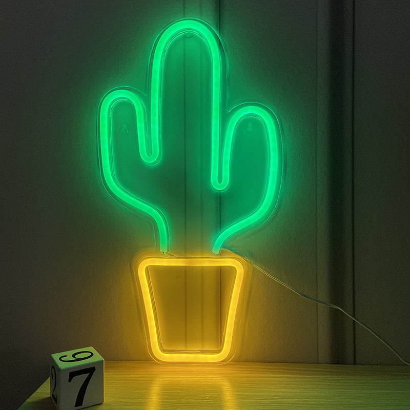 Creative Panel Cactus Green Neon Lights
