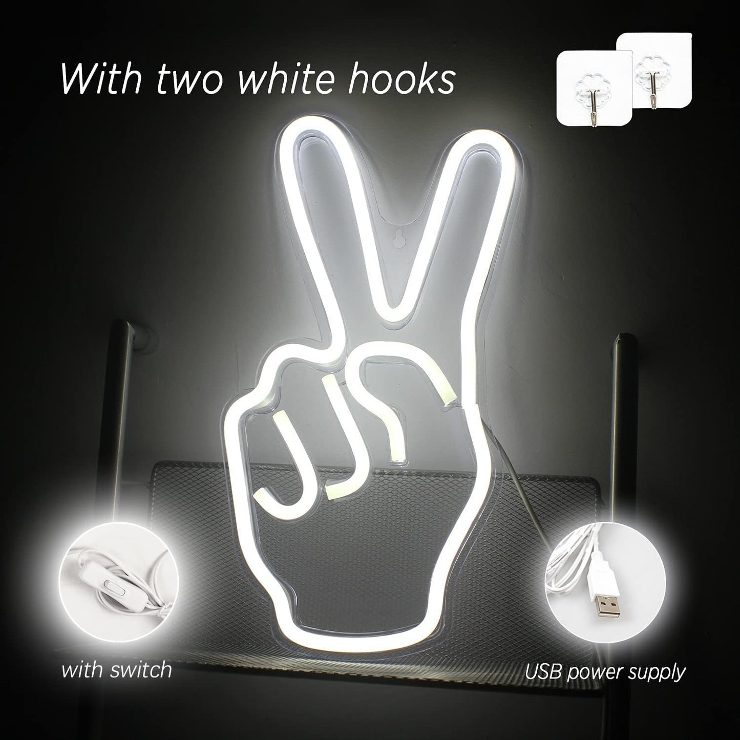 Victory Gesture Finger Shape PVC Neon Light