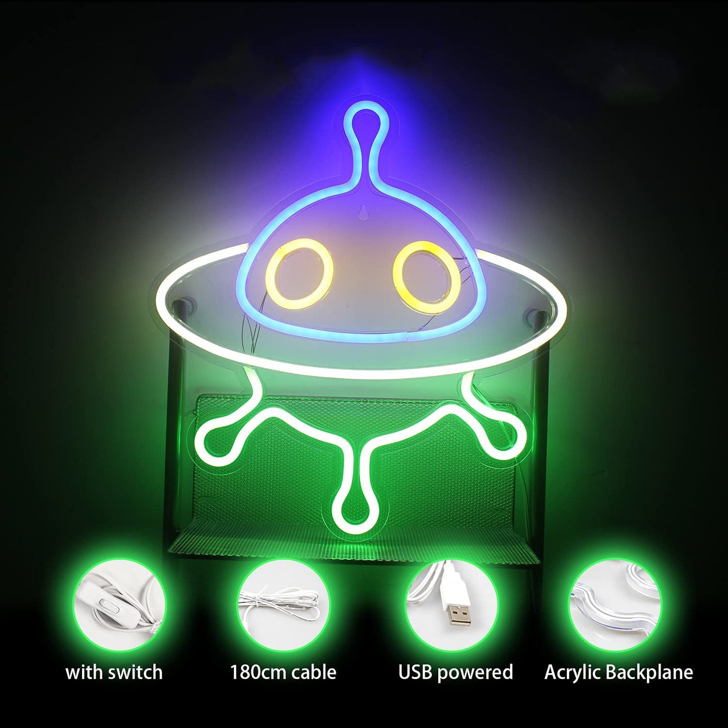 Colorful Spaceship USB Powered With Switch  Neon Design Lights