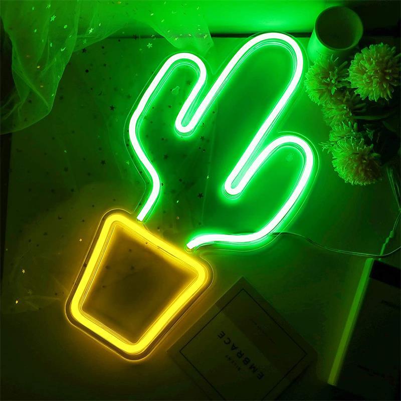Creative Panel Cactus Green Neon Lights