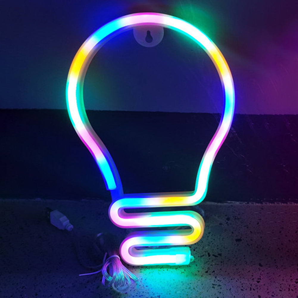 Bulb Shape LED Neon Light Colorful Rainbow Neon Sign Wall Hanging Night Light