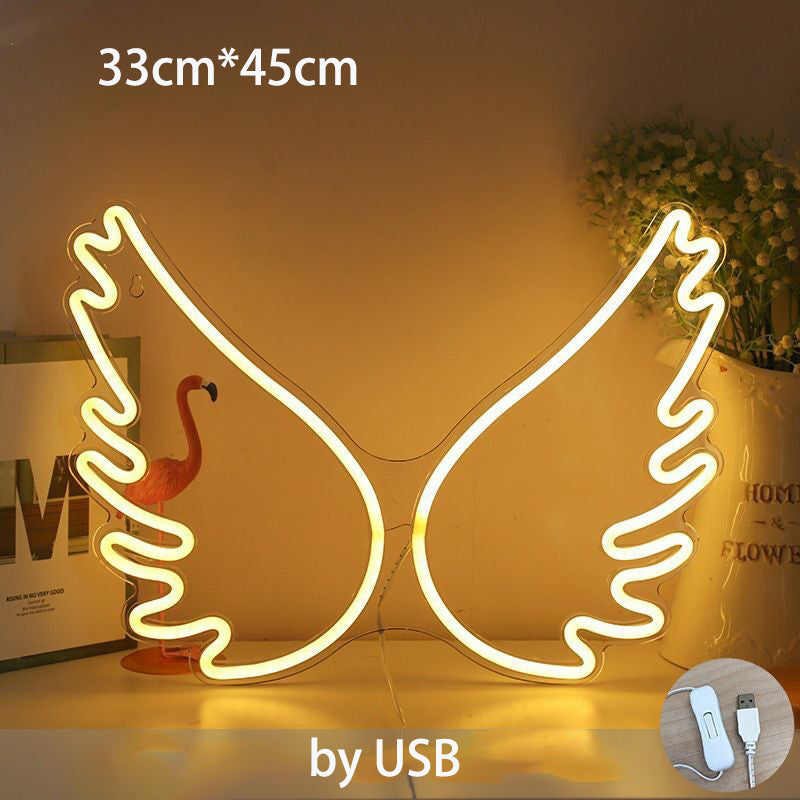 Acrylic Wing LED Neon Signs Room Wall Decor Night Light for Bedroom Decor