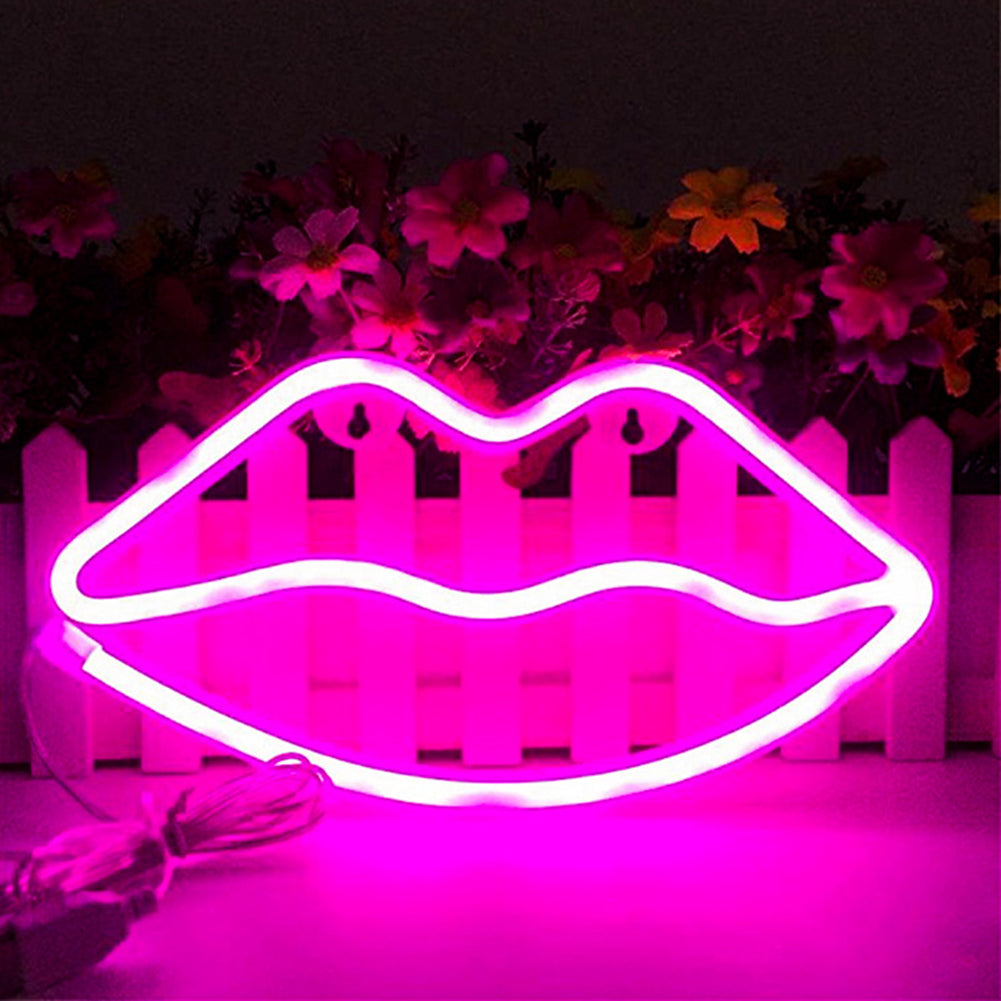 Lips Sign Neon Light LED Mouth Shape Neon Sign Battery Powered Home Decor