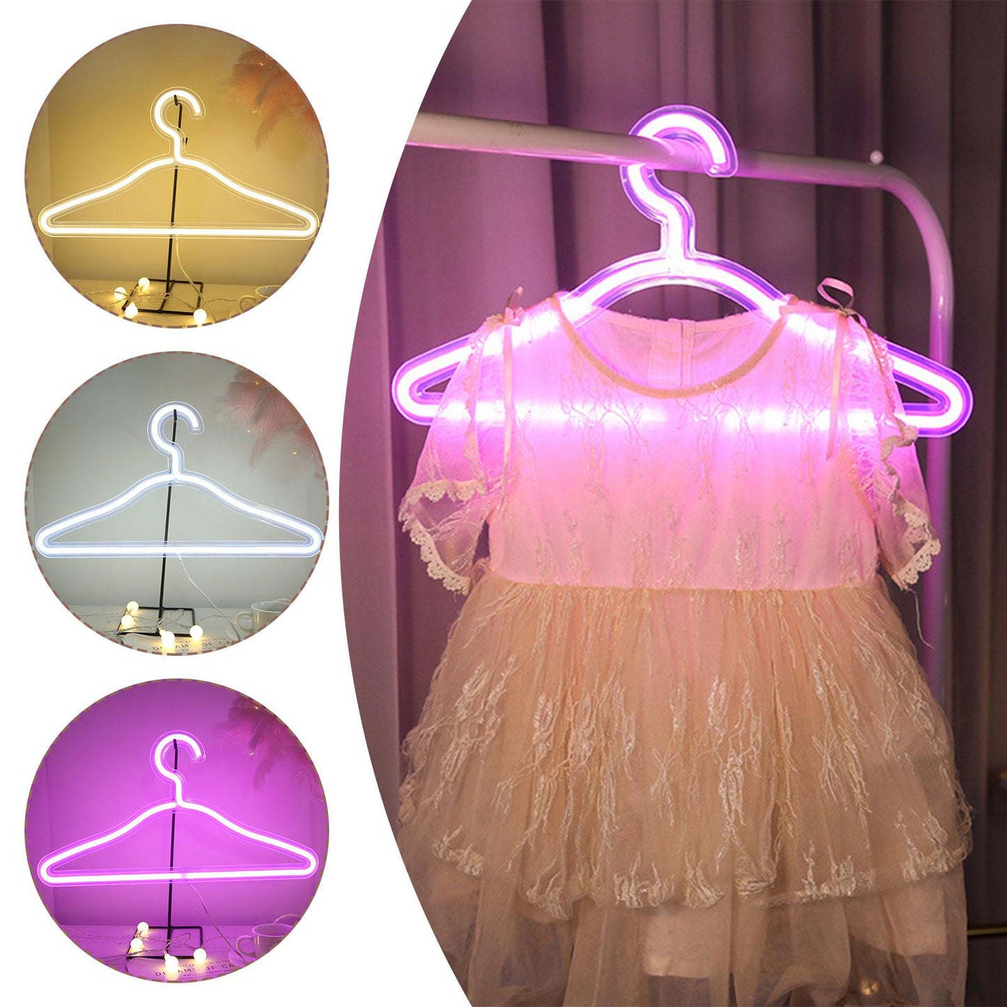 LED Hanger Neon Light Sign Glow Clothes Display Stand USB Powered For Home Decor