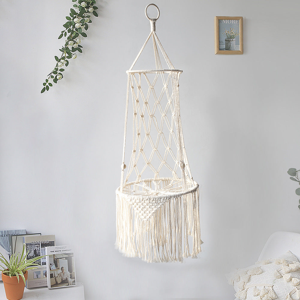 Simple White Weave Tassels Basket Swing