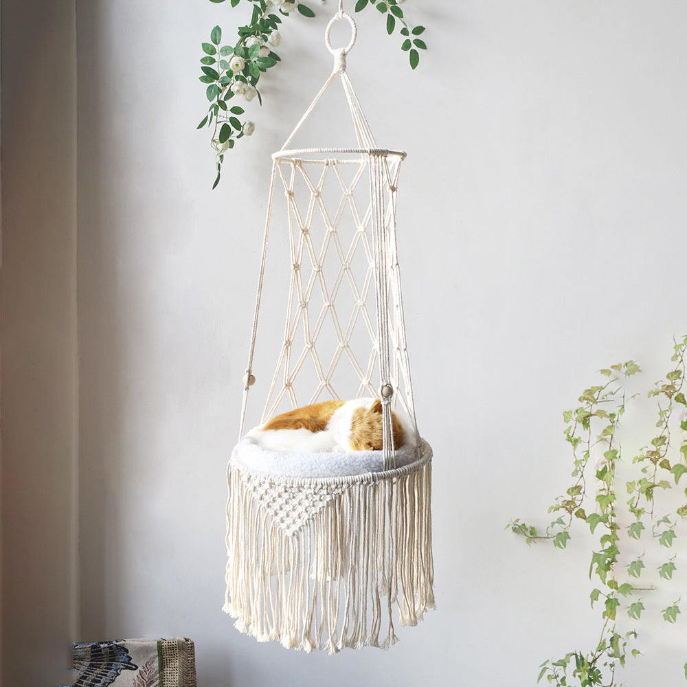 Simple White Weave Tassels Basket Swing
