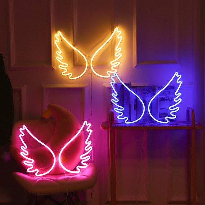 Acrylic Wing LED Neon Signs Room Wall Decor Night Light for Bedroom Decor