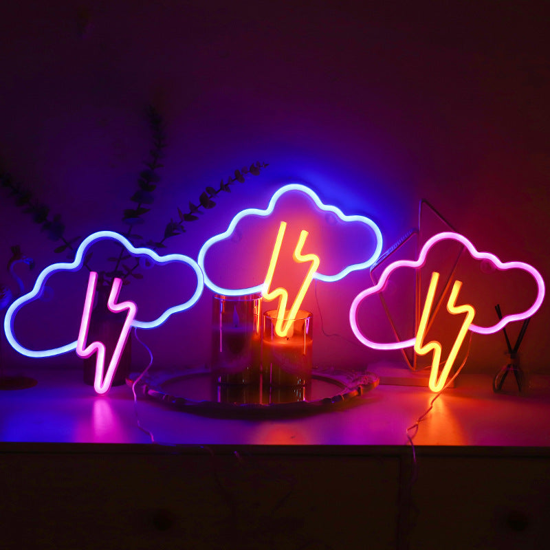 Lightning LED Neon Sign Clouds Night Light Battery/USB Operated for Home Wall Decor