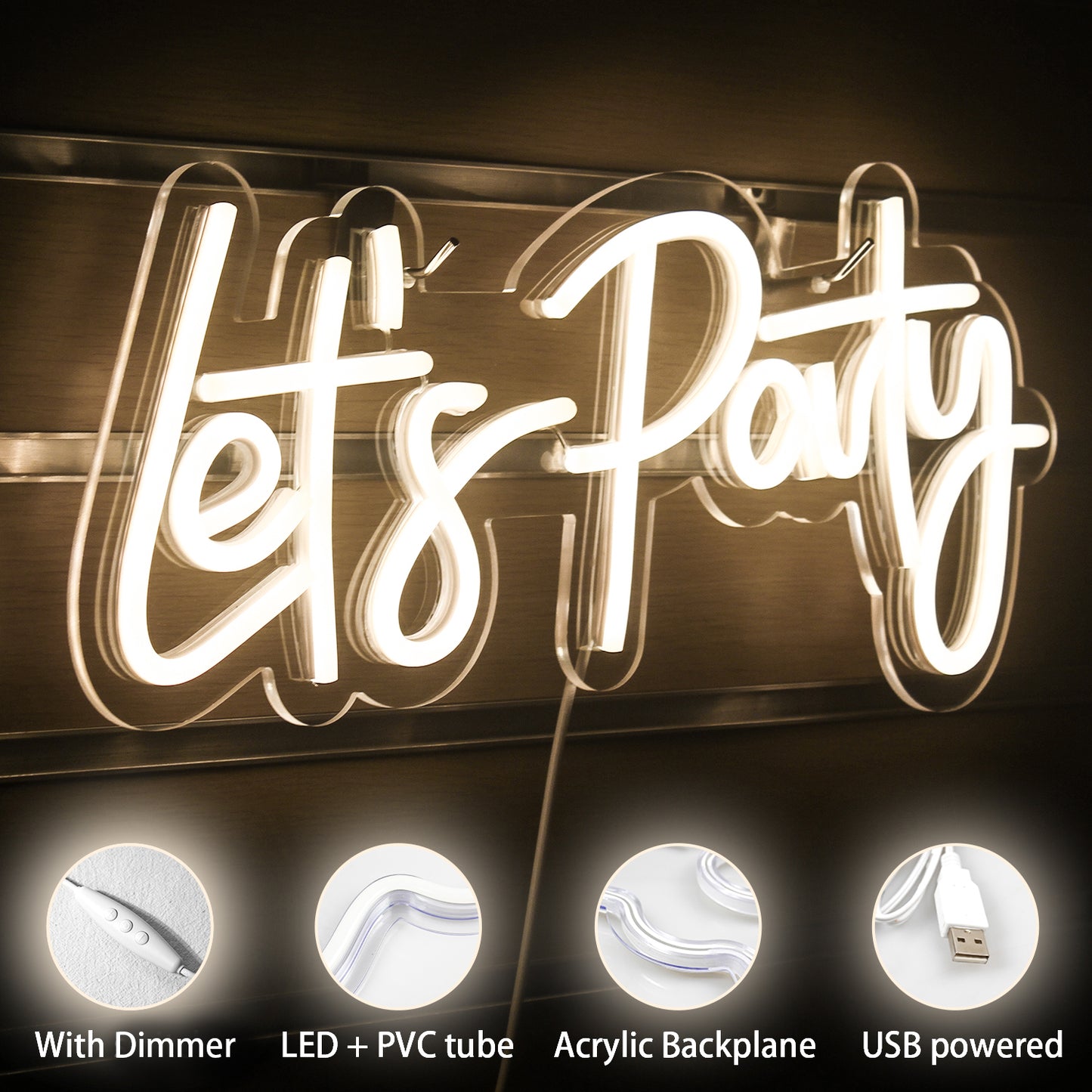 LED Let's Party Neon Sign Light for Party Bar Decor Neon Light