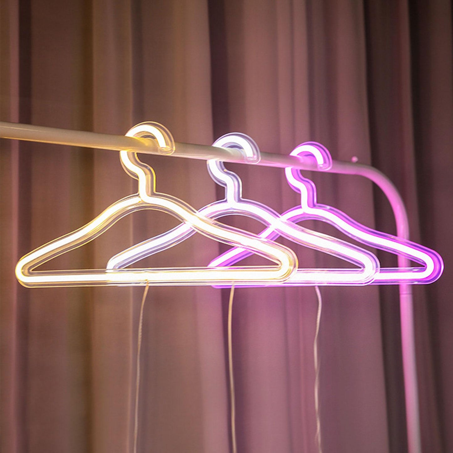 LED Hanger Neon Light Sign Glow Clothes Display Stand USB Powered For Home Decor