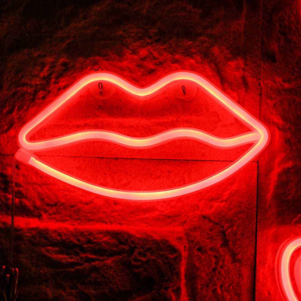 Lips Sign Neon Light LED Mouth Shape Neon Sign Battery Powered Home Decor