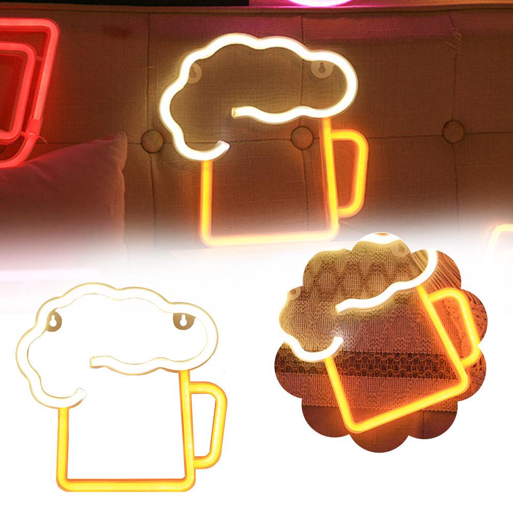 Beer Shaped Neon Led Light Cheers Design Hanging Decor Night Light For Bar Restaurant