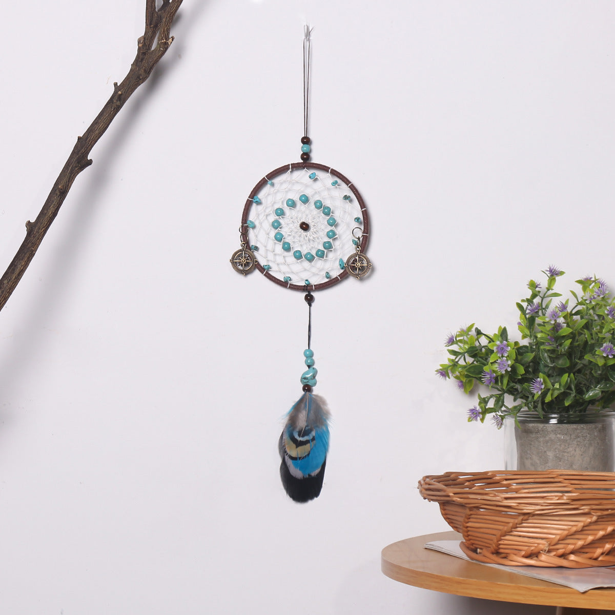 Retro Weave Feather Chime Wall Decoration