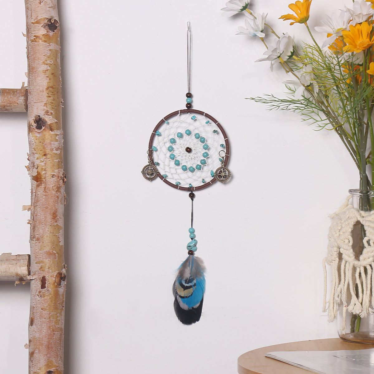 Retro Weave Feather Chime Wall Decoration