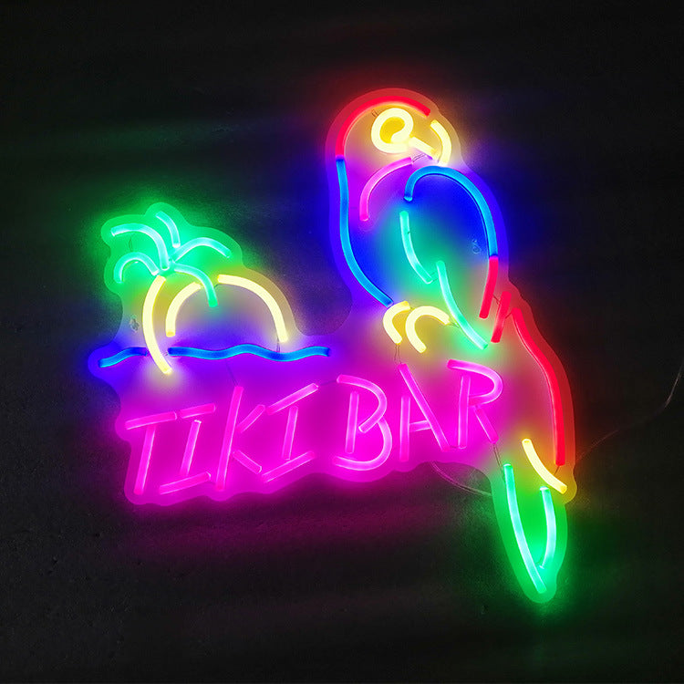 Pink Parrot Palm Tree Neon Sign Light