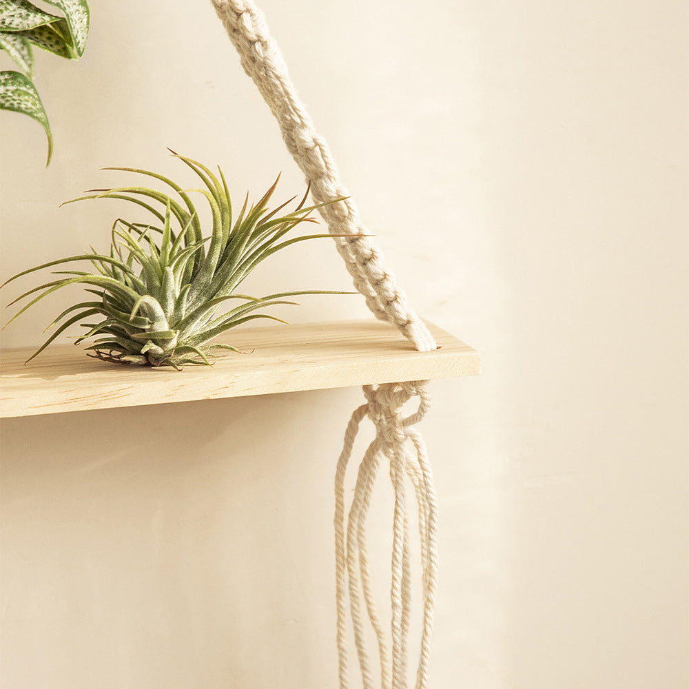 Bohemian Wood  Hanging Plant Shelves For Wall Decor