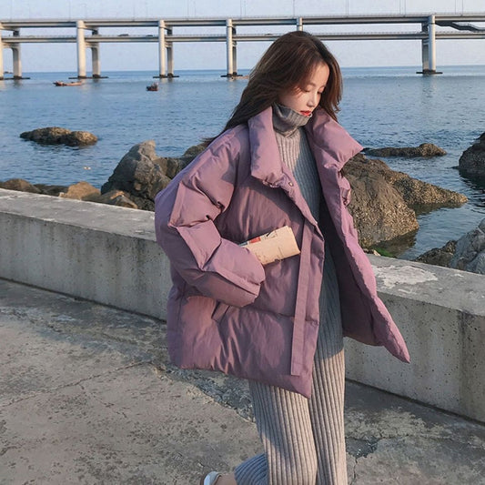 Korean Version Pure Color Women's Down Coats