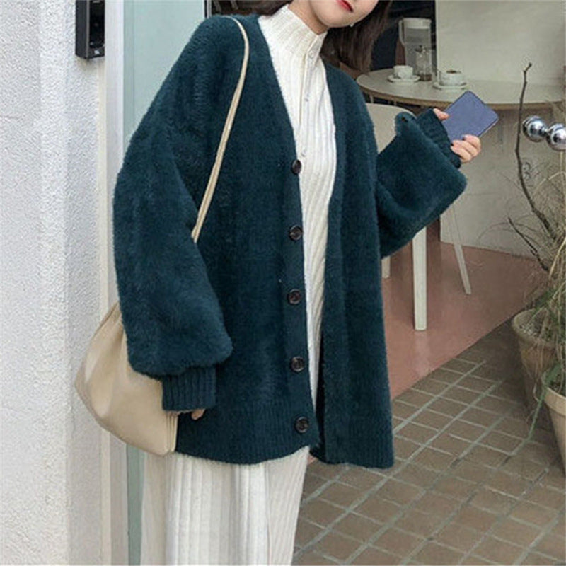 Lazy Style Pure Color Loose Knitted Sweater