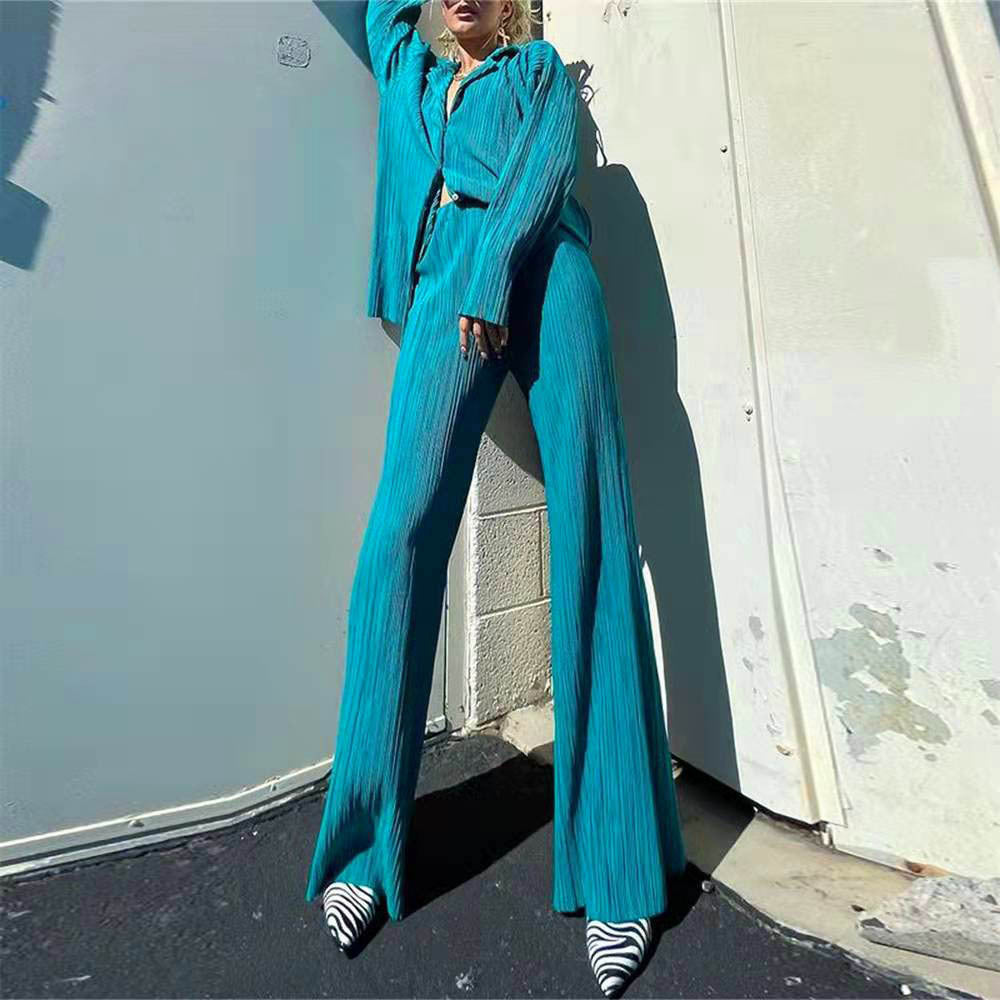 Pure Color Top And Loose Pants Casual Suits