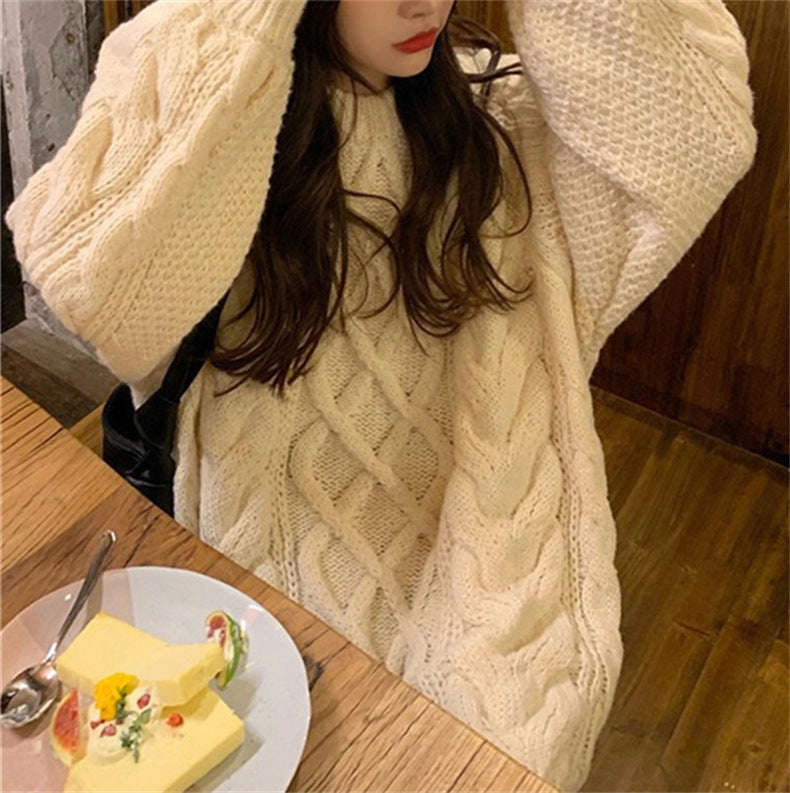 Loose Round Neck Pure Color Mid-Length Knitwear