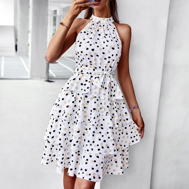 Street Dots Ruffle  Sleeveless Summer Short Dress