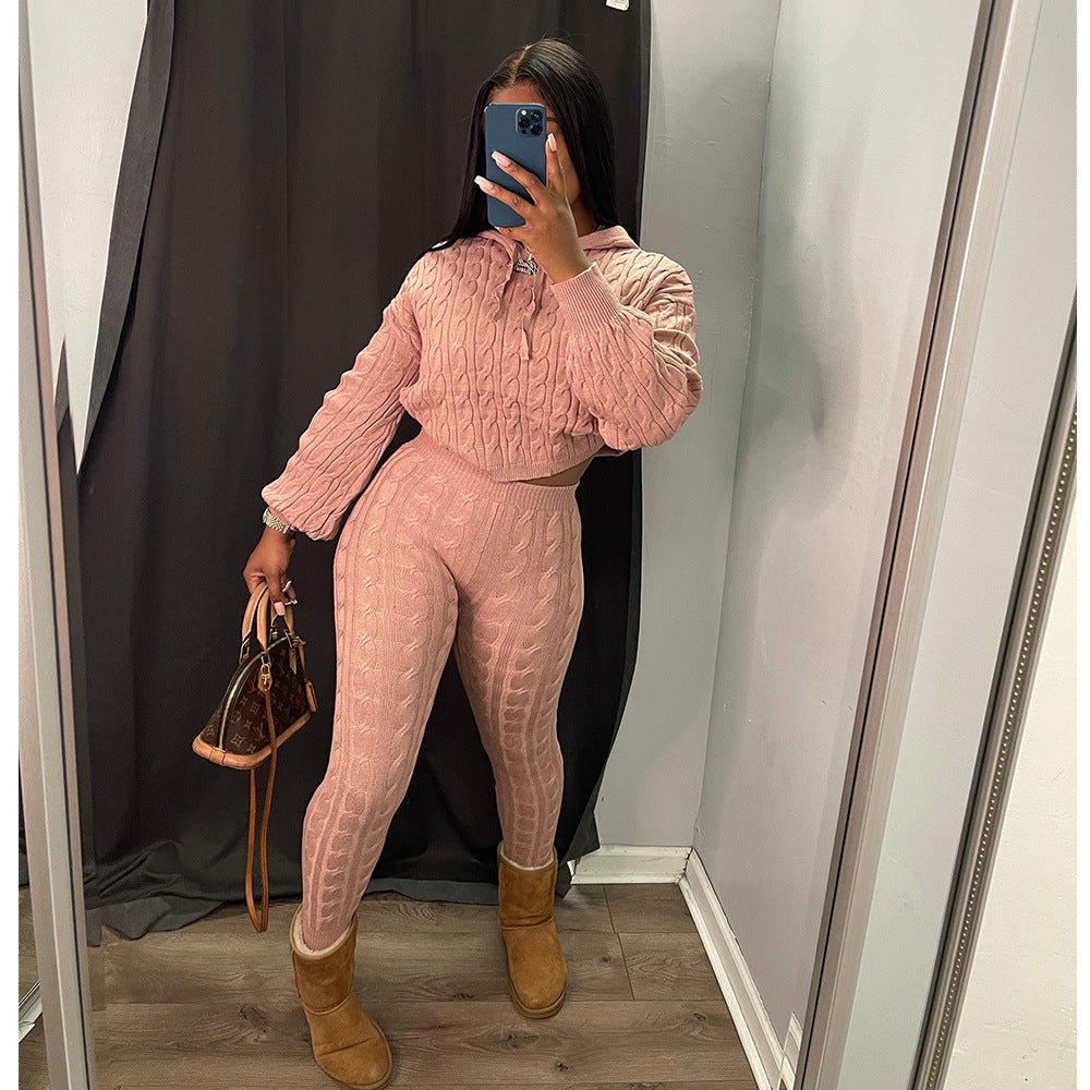 Women Solid Sweater Matching 2 Piece Trouser Sets