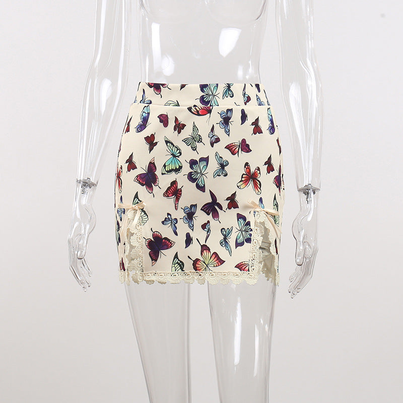 Butterfly Pattern Split Hem Lace Skirt