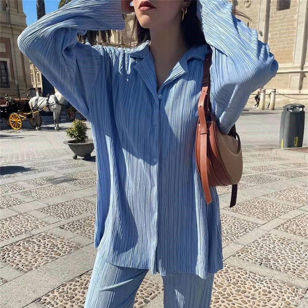 Pure Color Top And Loose Pants Casual Suits
