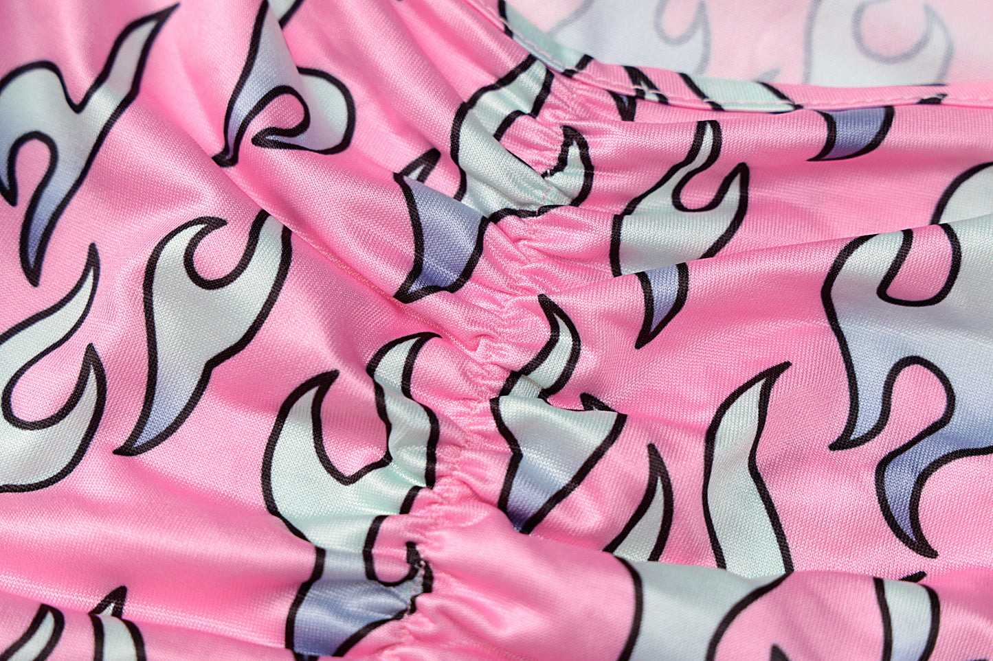 Sexy Cutout Drawstring Printing Pink Long Sleeve Dress