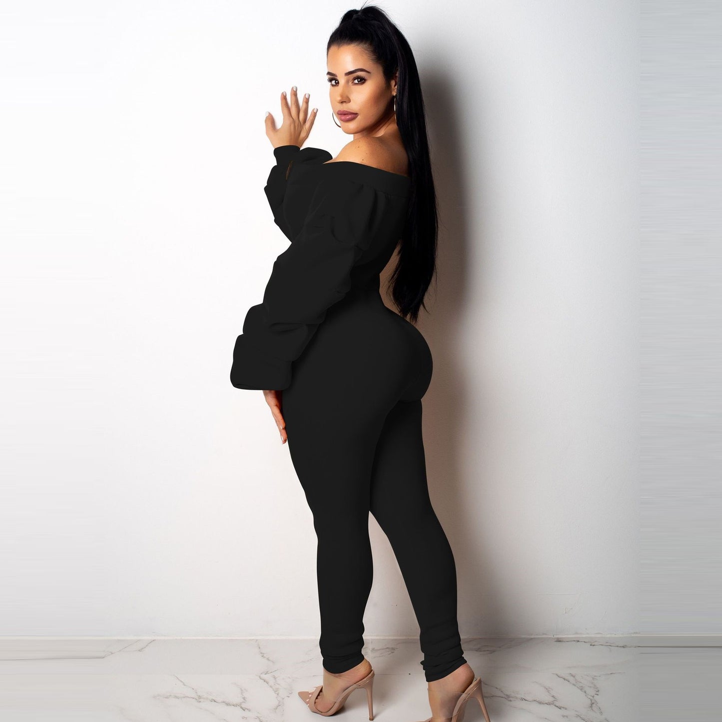Puff Sleeve Thickened Zipper Jumpsuit