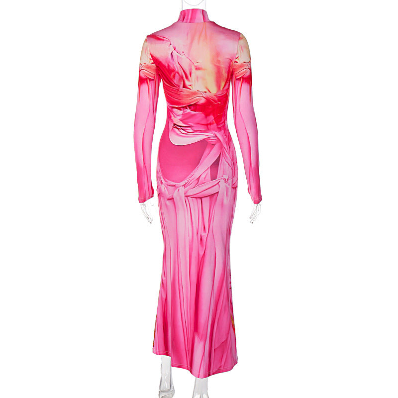 Fashion Pink Women's Long Sleeve Dress
