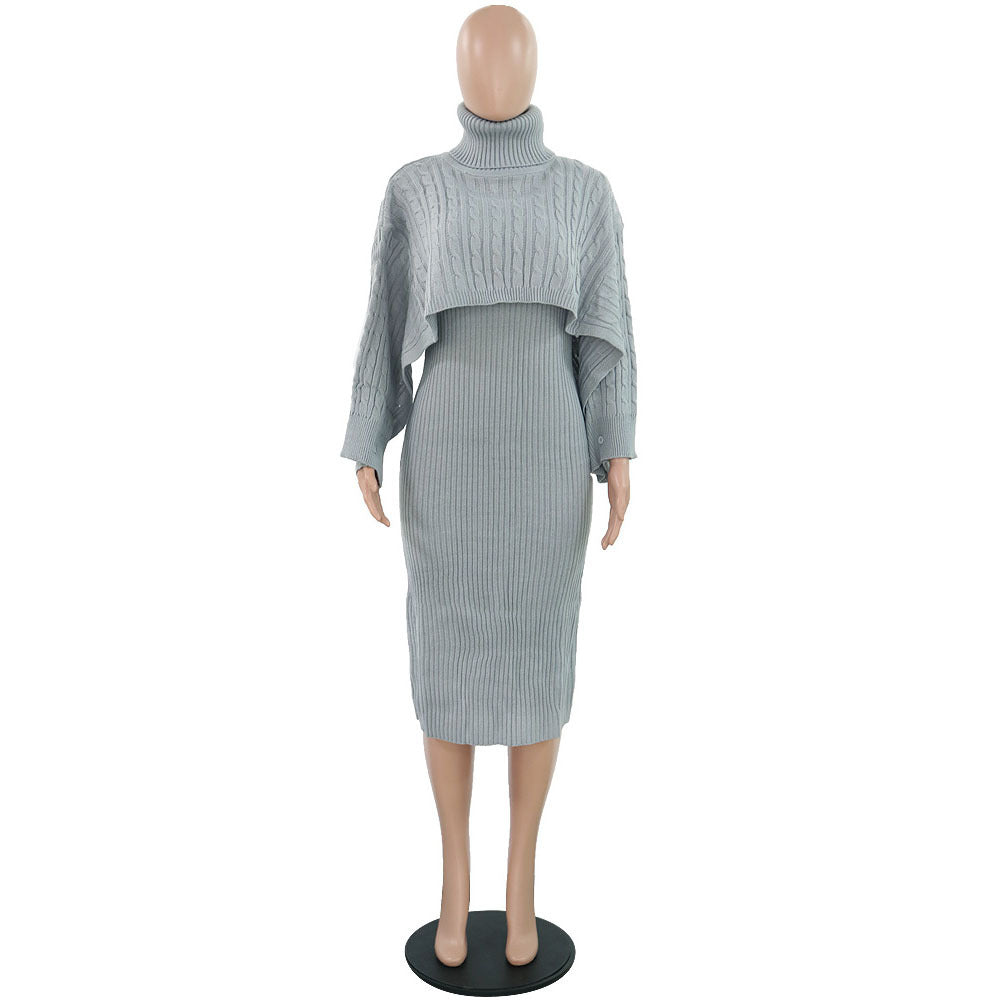 Turtle Neck Sweater Top And Skirt Sets