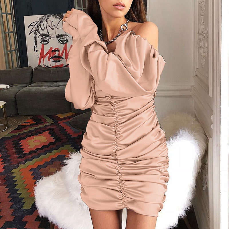 Cocktail Solid Backless Long Sleeve Short Dress
