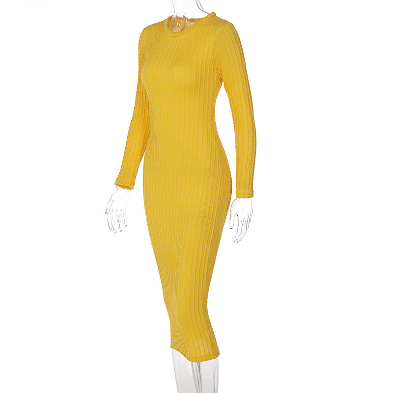Casual Solid Long Sleeve Knitting Midi Dress