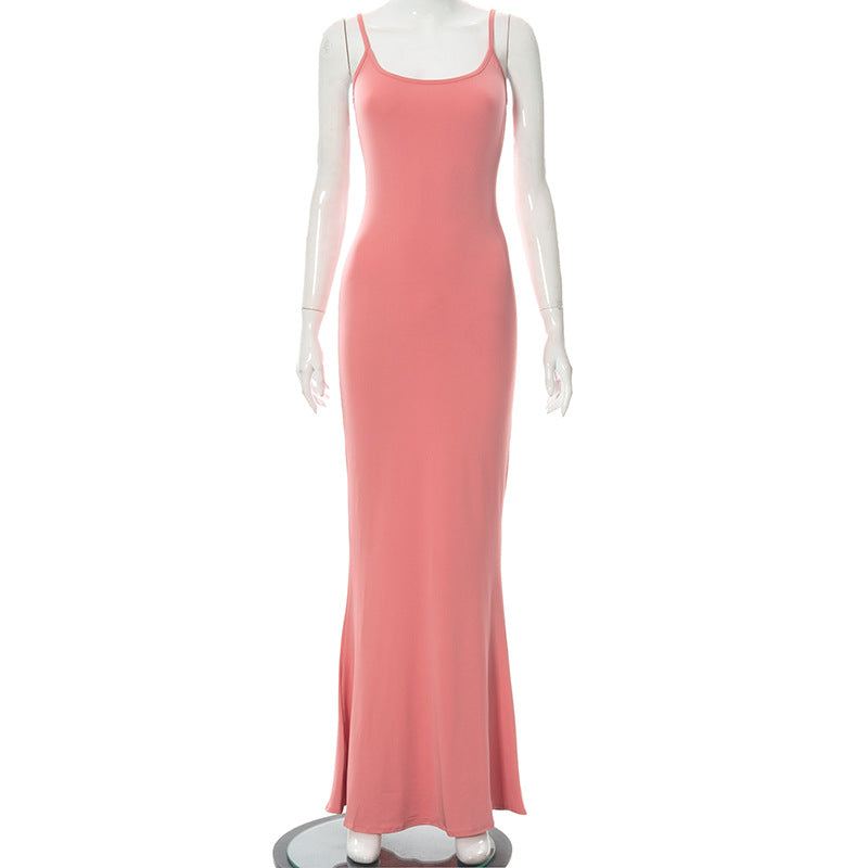 Elegant Pure Color Camisole Maxi Dress For Ladies