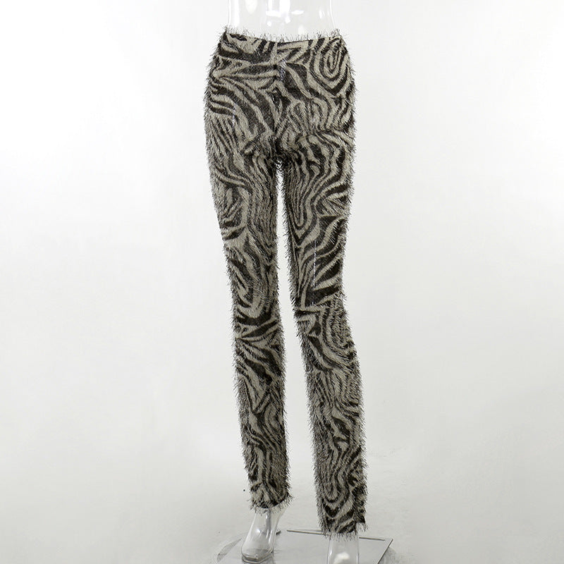 Designer White  Zebra Stripes Tassel Skinny Pants