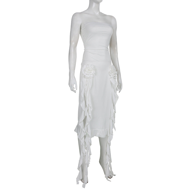 Party Style White Irregular Sleeveless Backless Dress