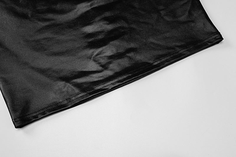PU Leather Backless Sleeveless Maxi Dress