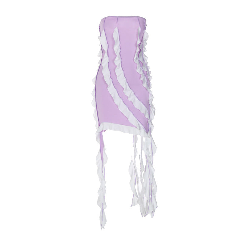 Ladies Purple Strapless  Patchwork Sleeveless Dress