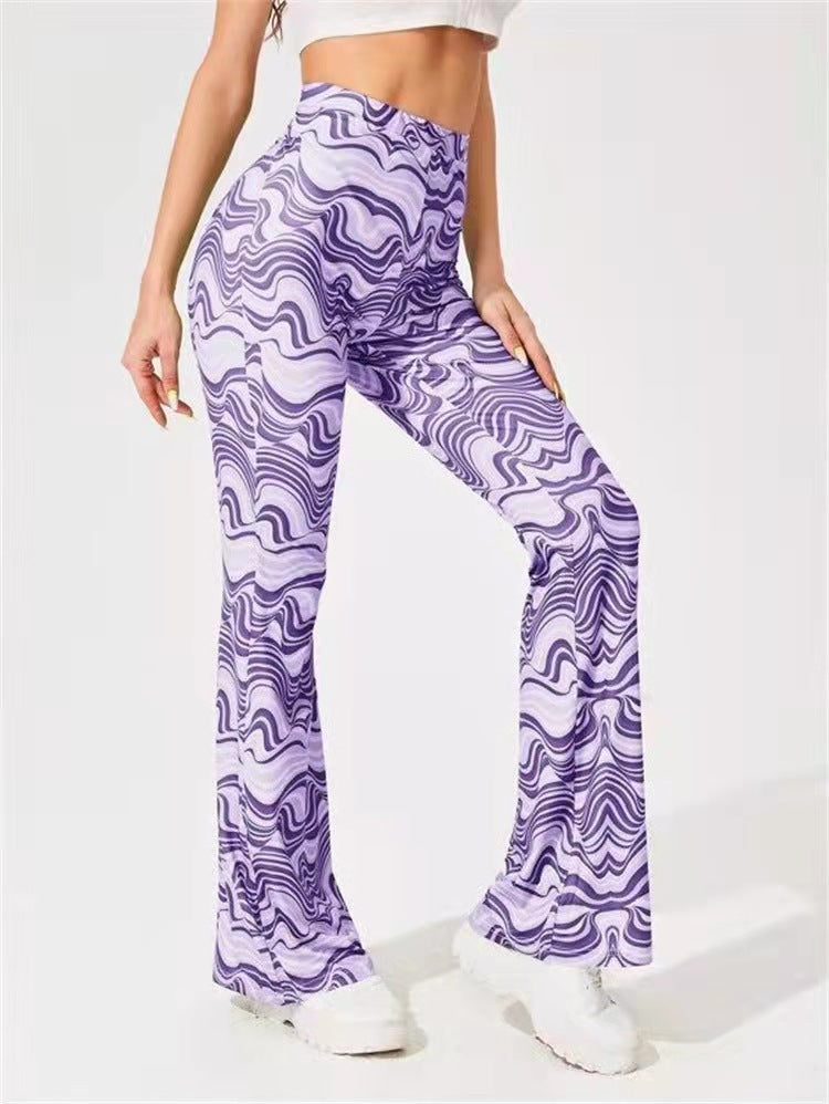 Casual Yoga Ripple Printed Plus Size Flare Pants