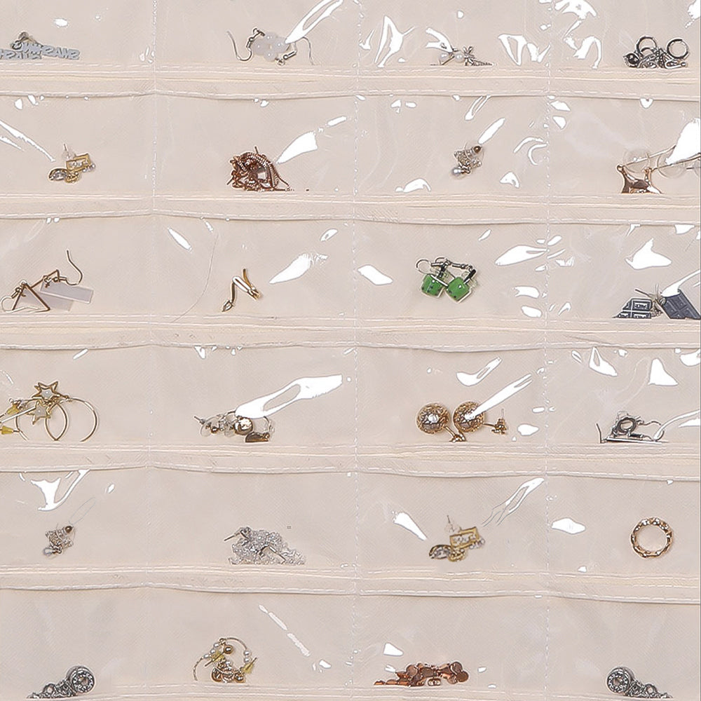 48/80Grids Hanging Jewelry Organizer Storage with Pocket Double Sided Transparent Necklace Bracelet Earring Jewelry Display Organizer
