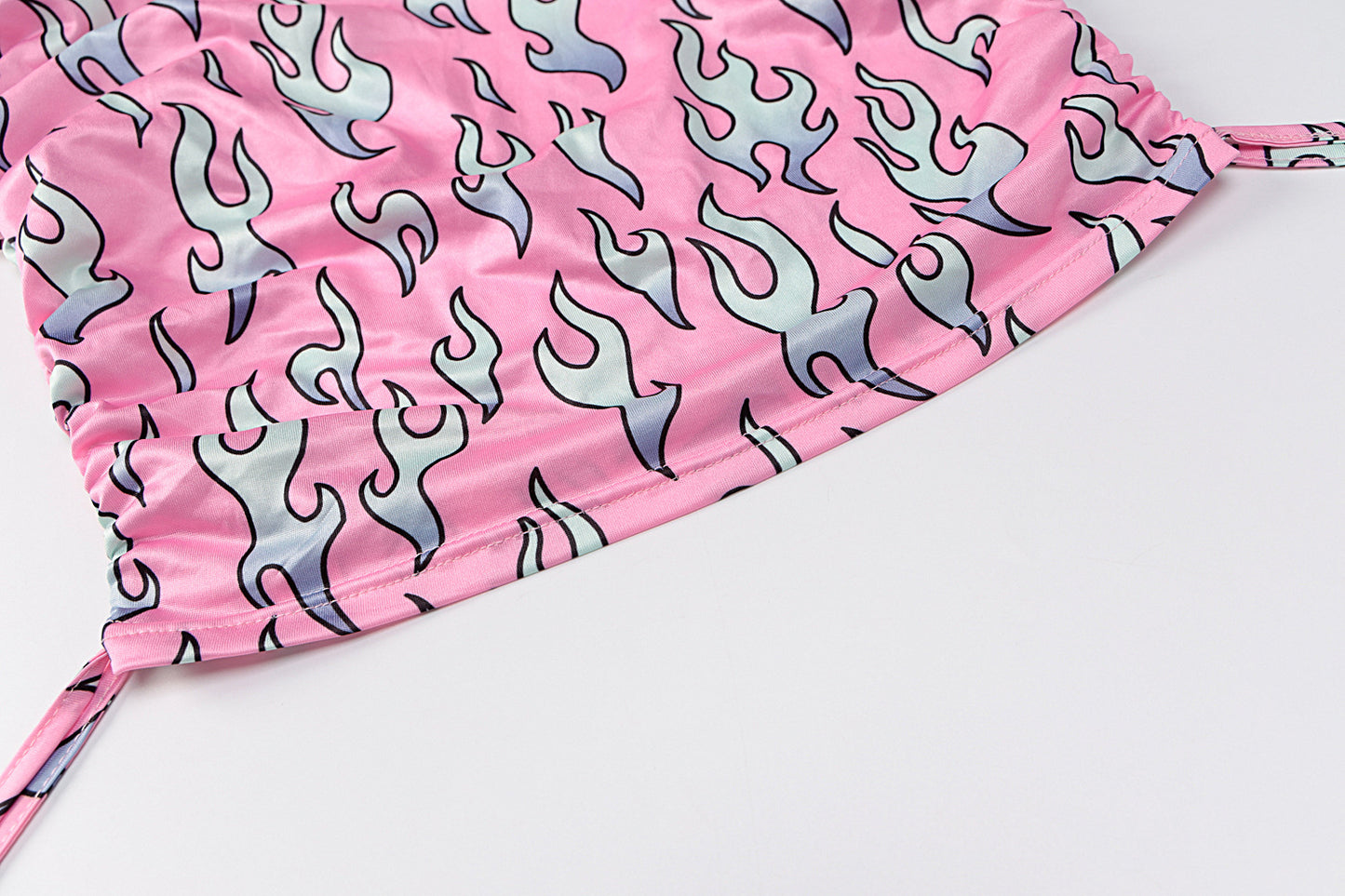 Sexy Cutout Drawstring Printing Pink Long Sleeve Dress