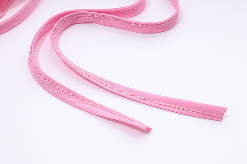 Tie Wrap  Ruffled  Pink Long Sleeve Tops
