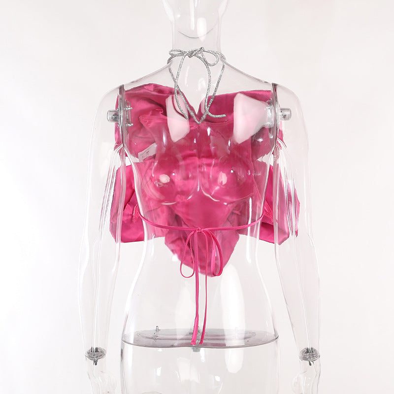 Design Sense Pink Halter Backless Bandage Vest