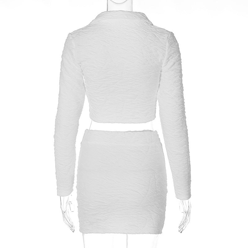 Trendy White Long Sleeve Matching 2 Piece Skirt Sets