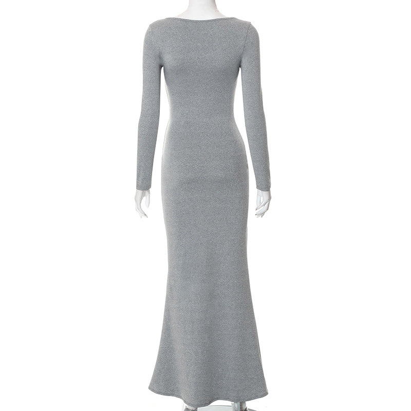 Trendy Ladies Solid Long Sleeve Maxi Dress