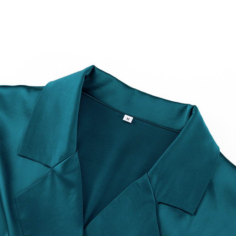 Pure Color Lapel Satin Women's Two-piece Suits