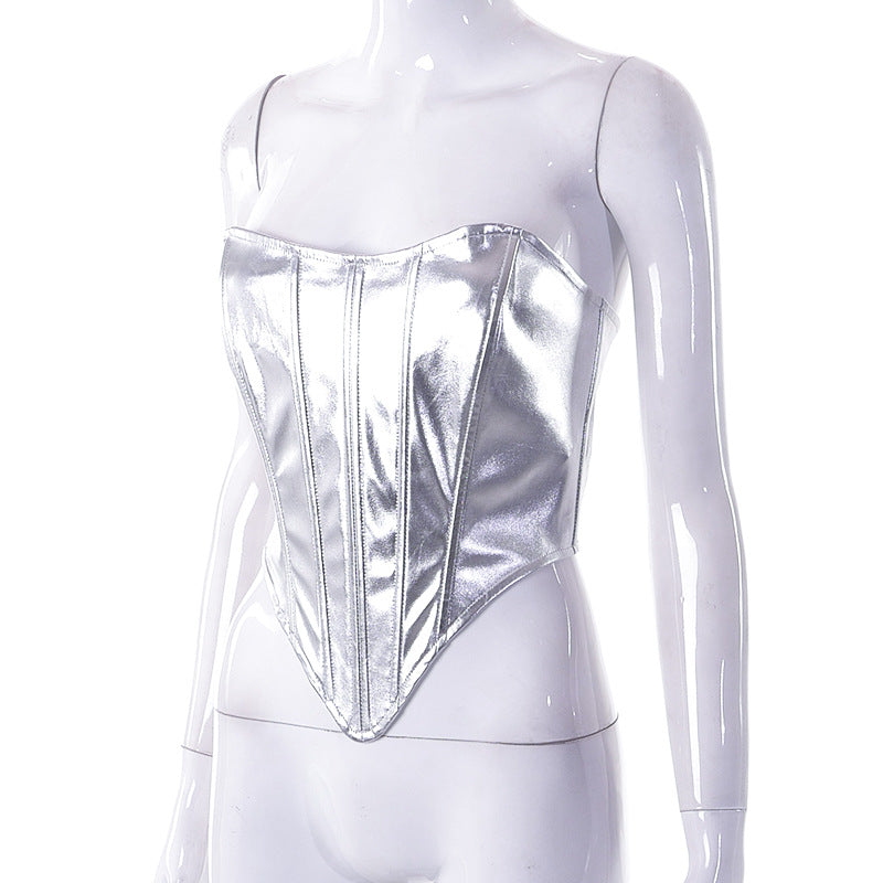 Fashion Fitted Silvery Backless Sleeveless Women's Top