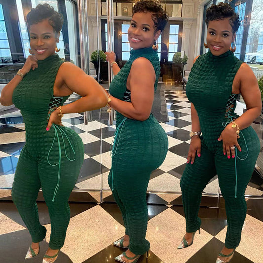 Blackish Green Cut Out Sleeveless Jumpsuits