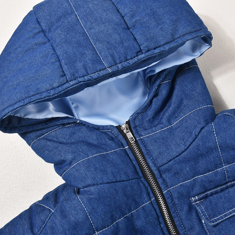 Fashion Trend Hooded Light Blue Sleeveless Denim Vest